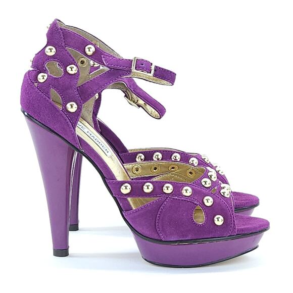 Vtg Steve Madden Platform 7 High Heel Stilleto Suede Studded Goth Cocktail READ - Picture 1 of 8